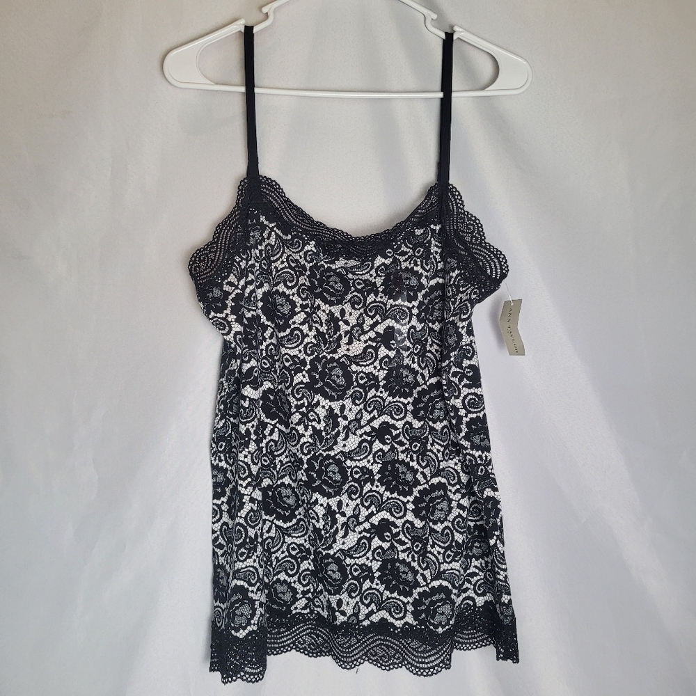 NWT Ann Taylor Lace Print Tankini Top Black/White Women's Size XL